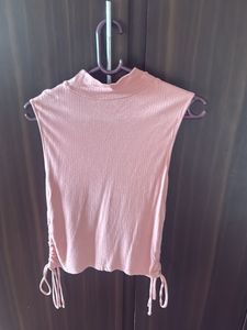 Pink Ribbed Mock Neck Tank Top
