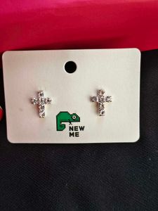 Silver Rhinestone Cross Stud Earrings