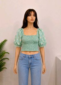 Cute Floral Smocked Puff Sleeve Top