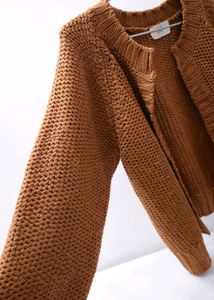 Brown Knit Open Front Cardigan