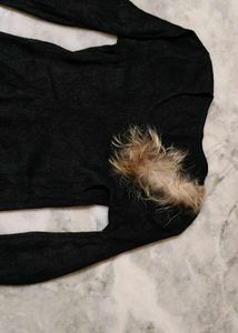 Gray Sweater w/ Feather Detail