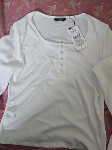 SHEIN White Ribbed Henley Top
