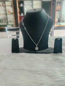 92.5 Rhodium Silver Necklace With Earrings