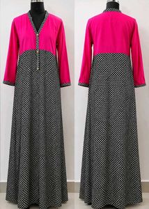 Pink Black Printed Long Kurta 3/4 Sleeve