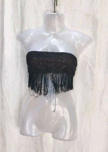 I. Black Lace Fringe Tube Top