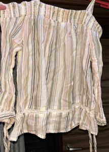 Striped Boho Style Tie-Up Top