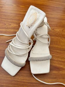 White Strappy Lace-Up Heels