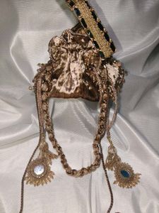 Embellished Velvet tassels Potli Bag