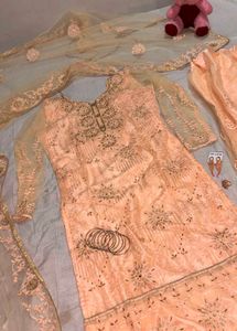 Elegant Peach Embroidered Kurta Set