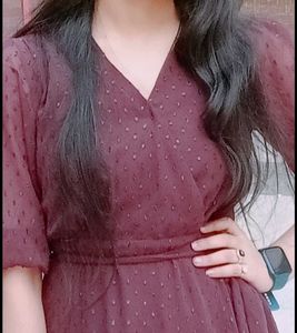 Chic Maroon Textured Wrap Dress