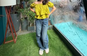 Lime Green Off-Shoulder Tiered Top