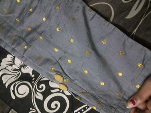 Elegant Grey Kurta with Gold Polka Dots