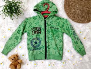 Green Graphic Print Zip-Up Hoodie