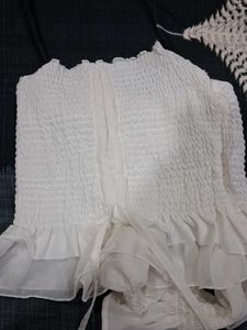 White Smocked Puff Sleeve Top