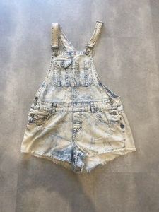 Acid Wash Denim Short Overalls