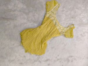 Yellow Lace Mini Dress with Square Neck