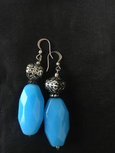 Blue Faceted glass chalcedony Dangle Earrings