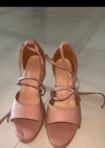 nude pink Strappy Lace-Up Heels