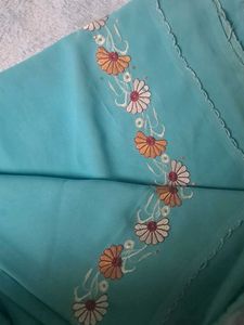 Beautiful Teal Saree with Floral Embroidery