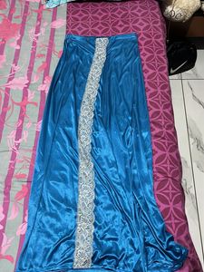 Elegant Blue Lace Trimmed straight Skirt