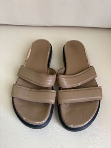 Beige Double Strap Slides