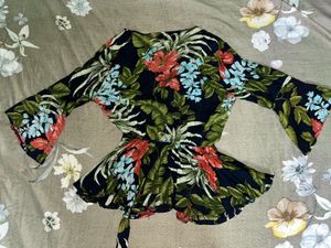 Floral Wrap Top with Bell Sleeves