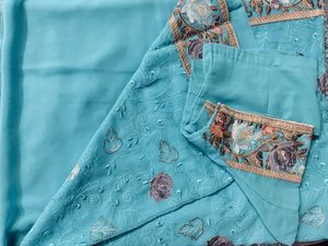 Blue Saree With Full Work Embriodery.