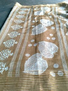 Khaki Batik Print Saree