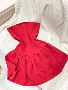 Red Strapless snatched waist and Flare Dress