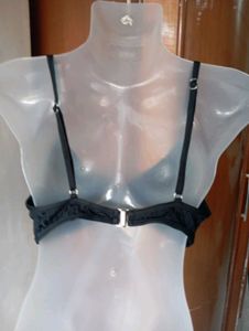 Black Ribbed Lace-Up Bikini Top