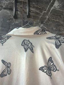 🦋 White Butterfly Print Cropped Shirt