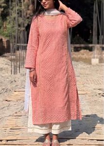 Peach Chikankari Kurta Set