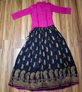 Elegant Pink Kurta with Printed Skirt