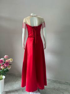 Elegant Red Beaded Evening Gown