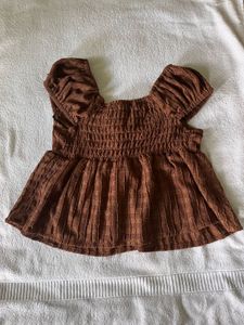 Chic Brown Textured Tie-Front Top