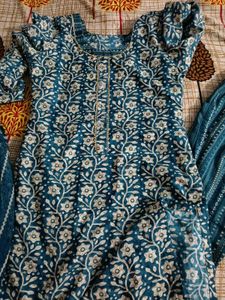 Teal Floral Kurta Set with Dupatta