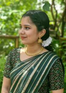 Elegant Green &amp; Gold Half Saree