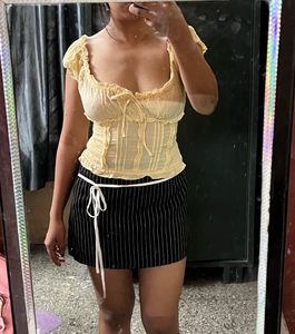 Sheer Ruffle Tie Front Top