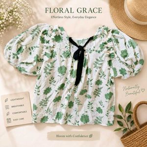 🌿 Floral Grace Sheer Puff Sleeve Top ✨