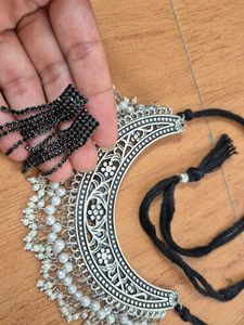 Oxidized Silver Necklace with Earrings