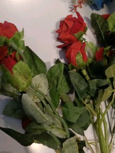 Real Look Bule And Red Roses Flower For Decor