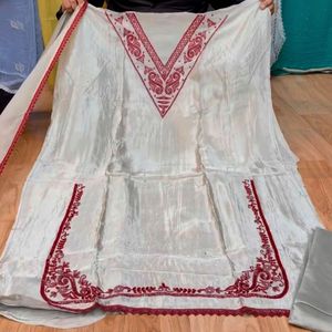 Elegant White Kurta Set with Red Embroidery