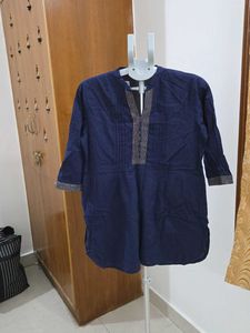 Navy Blue Kurta with Embellished Neckline