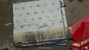 Elegant Light Blue Saree with Gold Motifs