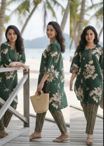 Green Floral Kurta Set