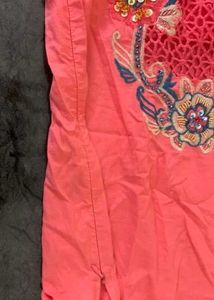 Embroidered Coral Kurta Top
