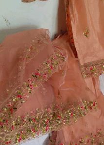 Peach Embroidered Kurta Set with Sharara