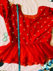 Red Ruffle Embroidered Lehenga Choli for Eid