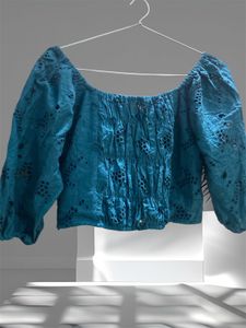 Teal Off-Shoulder Embroidered Top