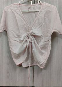 Chic Ruched V-Neck Pink Top